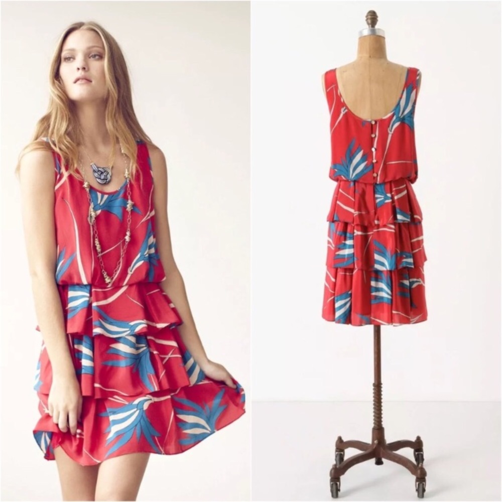 Anthropologie Sariah Silk Grass Ribbon Dress 
Sz 6